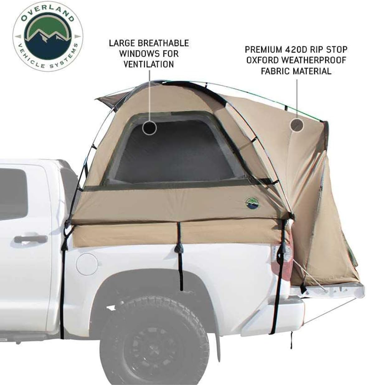 Overland Vehicle Systems LD TACT Truck Bed Tents - Tan Body & Green Rainfly