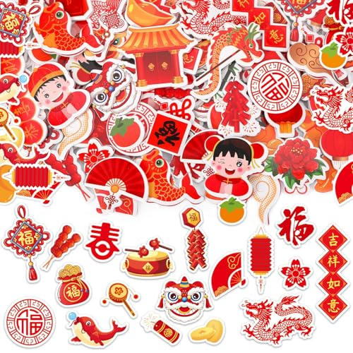 JULBEAR 200Pcs Chinese Lunar New Year Foam Stickers 2026 Year Candy Sticker Chocolate Labels Sticker for Kids Chinese New Year Lunar Spring Festival DIY Crafts Decoration