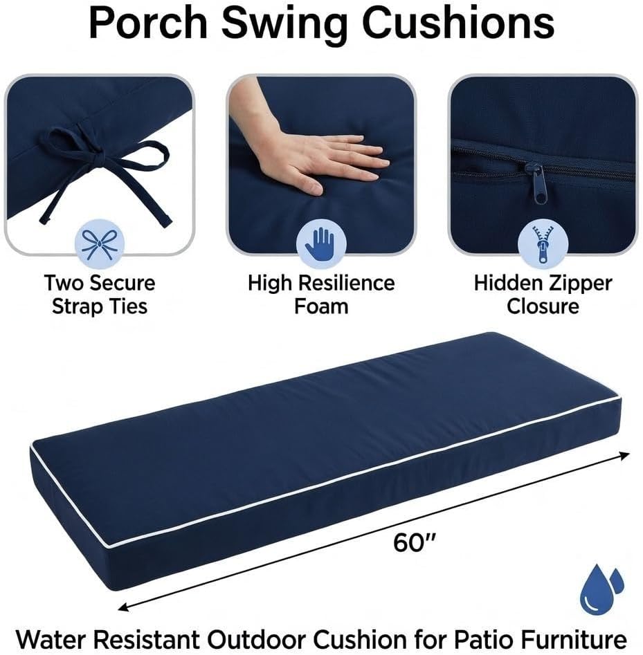 60 Inches Outdoor Bench Swing Cushions,Large 3 Seater Water Resistance Foam Cushion for Patio Porch Furniture