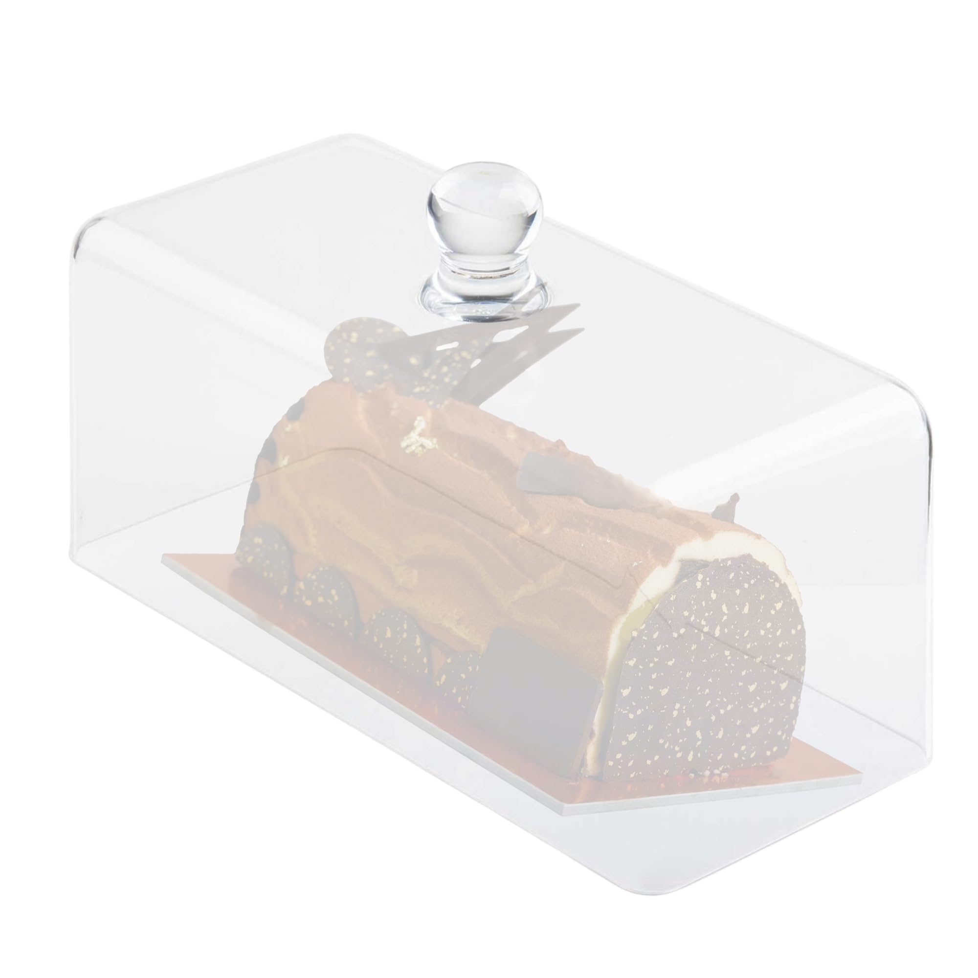 Tablecraft 11887 Rectangular Cake Dome with Knob Handle, Clear SAN Plastic, Shatter-Resistant Display Cover for Cakes, Pastries, and Sandwiches, 13.5" x 7.7", BPA Free, Dishwasher Safe