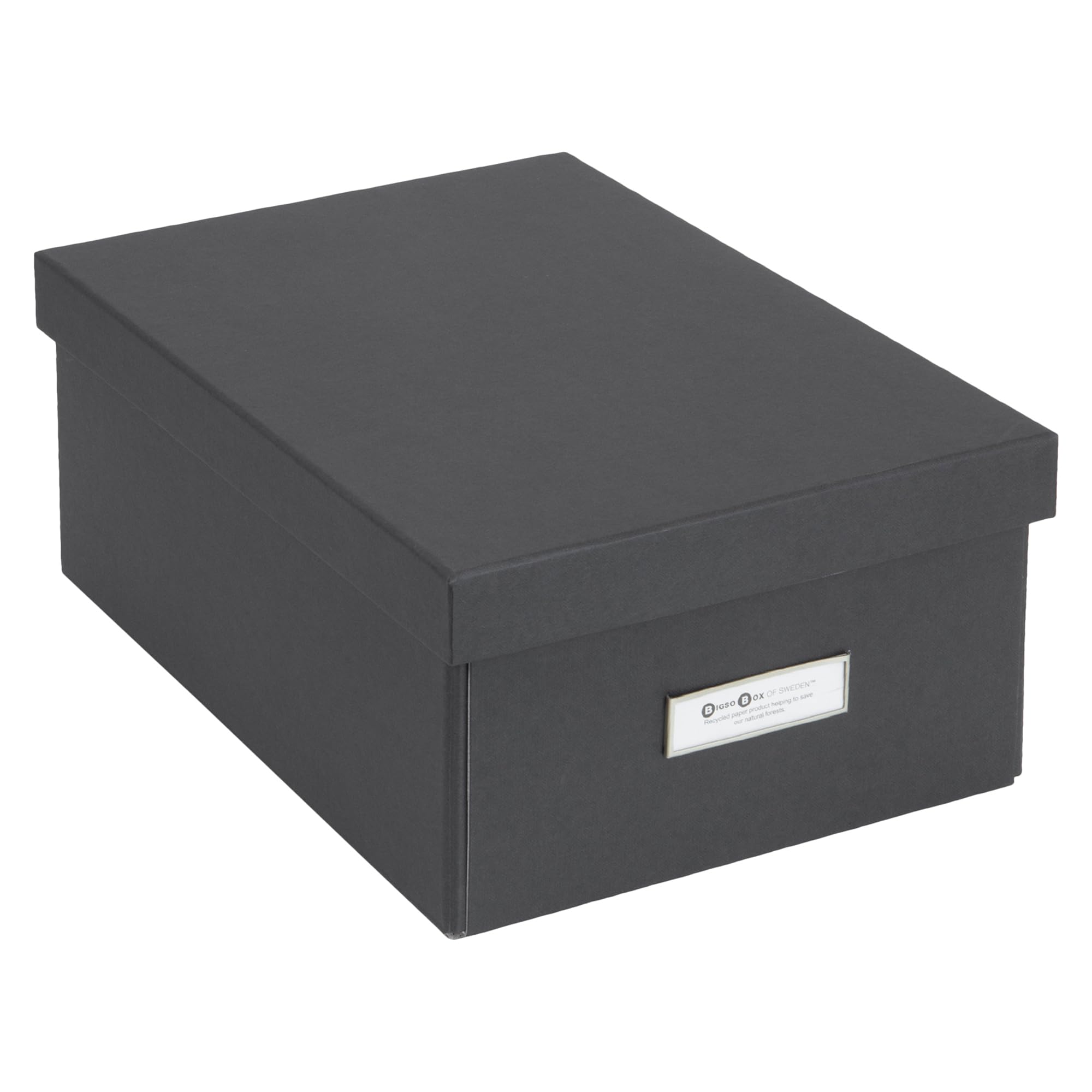 Bigso Box of Sweden Karin Collapsible Storage Box with Labelframe for Easy Identification - Simple Assembly without Tools - Decorative Storage Boxes with Lids - 8.9in x 12.4in x 5.4in - Dark Gray