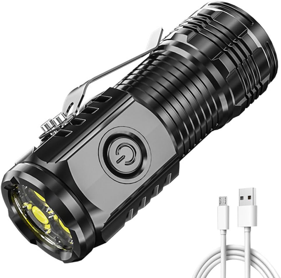 Lovehomily 1/2Pcs Compact Camping Torch 5 Lighting Modes 300LM Mini Handheld Flashlight Waterproof USB Charging with Pen Clip for Climbing Repairing (1PCS) [Energy Class A+]