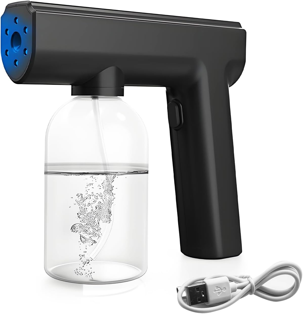 Blue Light Electrostatic Sprayer, Handheld Nano Mist Sprayer with 300ml Large Capacity, Rechargeable Atomizer for Home Office Car Air Refresh and Disinfectant Fogger