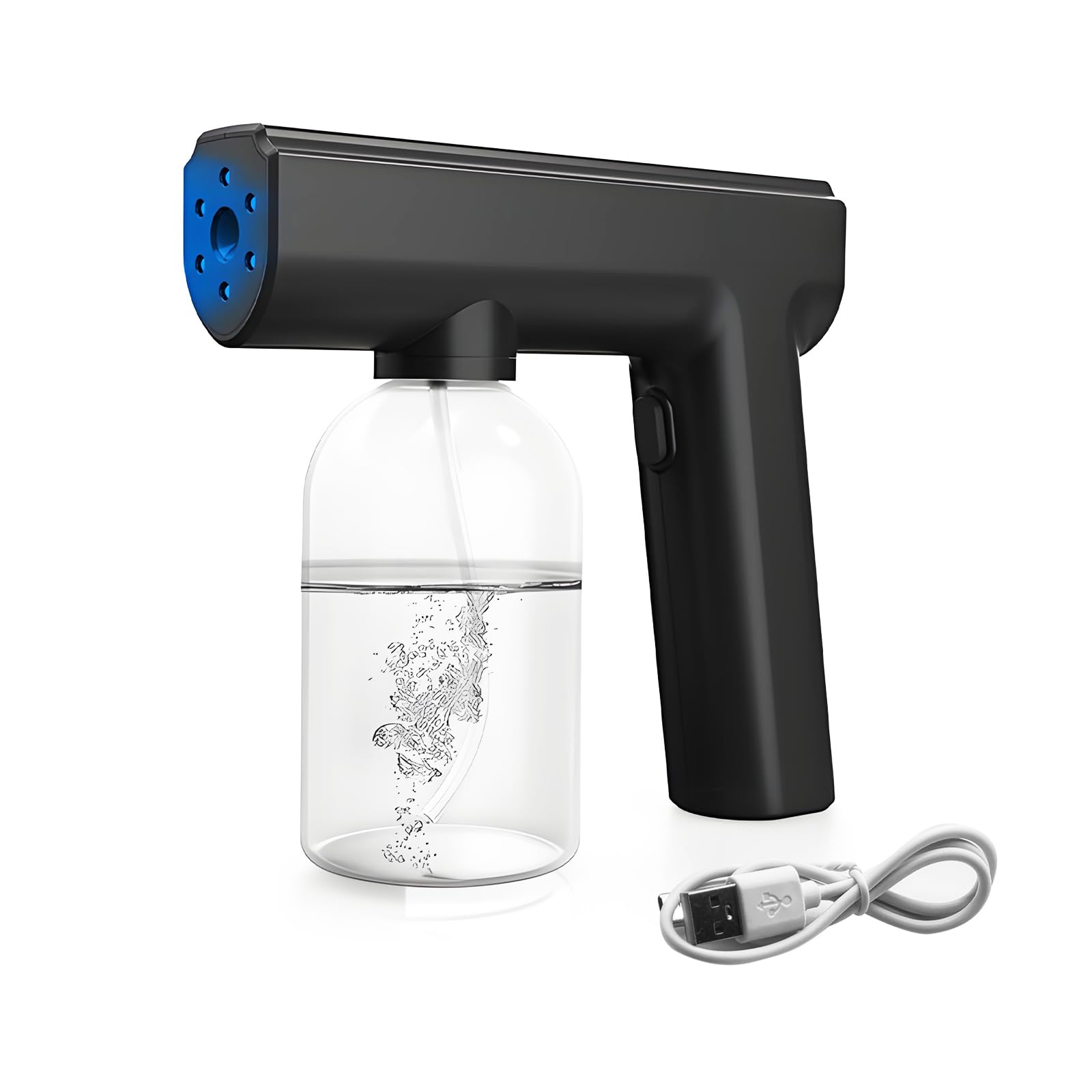 Blue Light Electrostatic Sprayer, Handheld Nano Mist Sprayer with 300ml Large Capacity, Rechargeable Atomizer for Home Office Car Air Refresh and Disinfectant Fogger