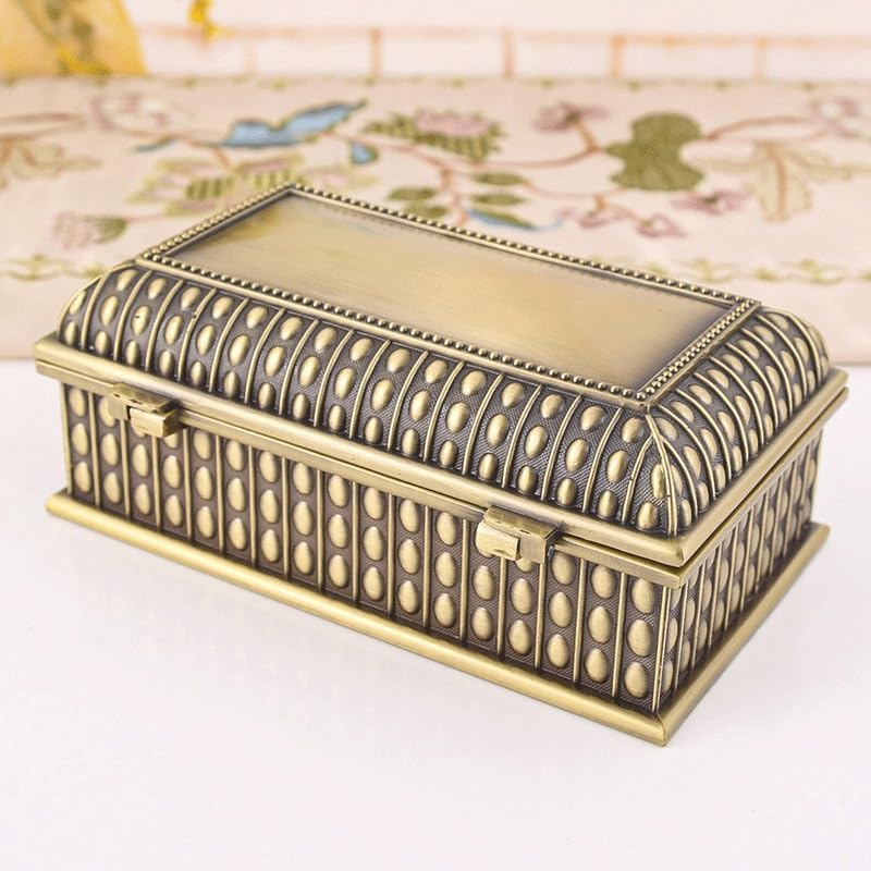 Retro Metal Rectangular Jewelry Box Antique Gold and Silver Hand image 3