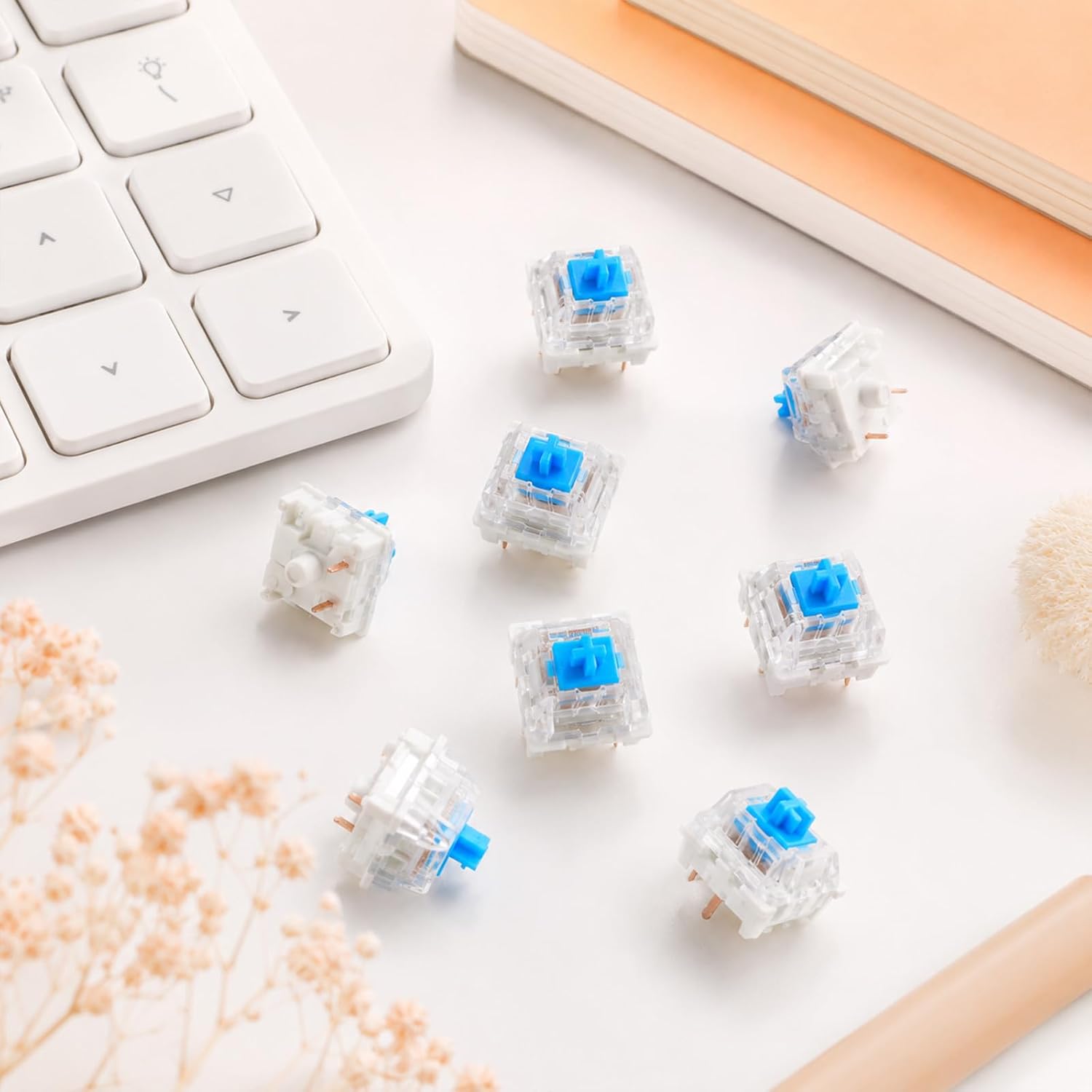 50 Pcs Blue Mechanical Keyboard Switches, 3-Pin Clicky Tactile
