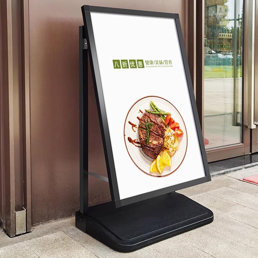 Soporte para letreros con base de agua resistente, marco de aluminio duradero para publicidad en exteriores o interiores, negro, 60 x 90 cm