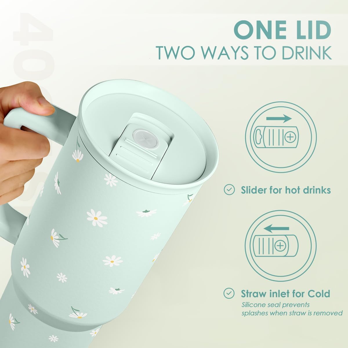 SANDJEST Daisy 40oz Tumbler with Handle and Straw – Flower Insulated Stainless Steel Travel Coffee Mug for Women Girls - Gift Idea for Birthday Christmas Mothers Day - Image 4