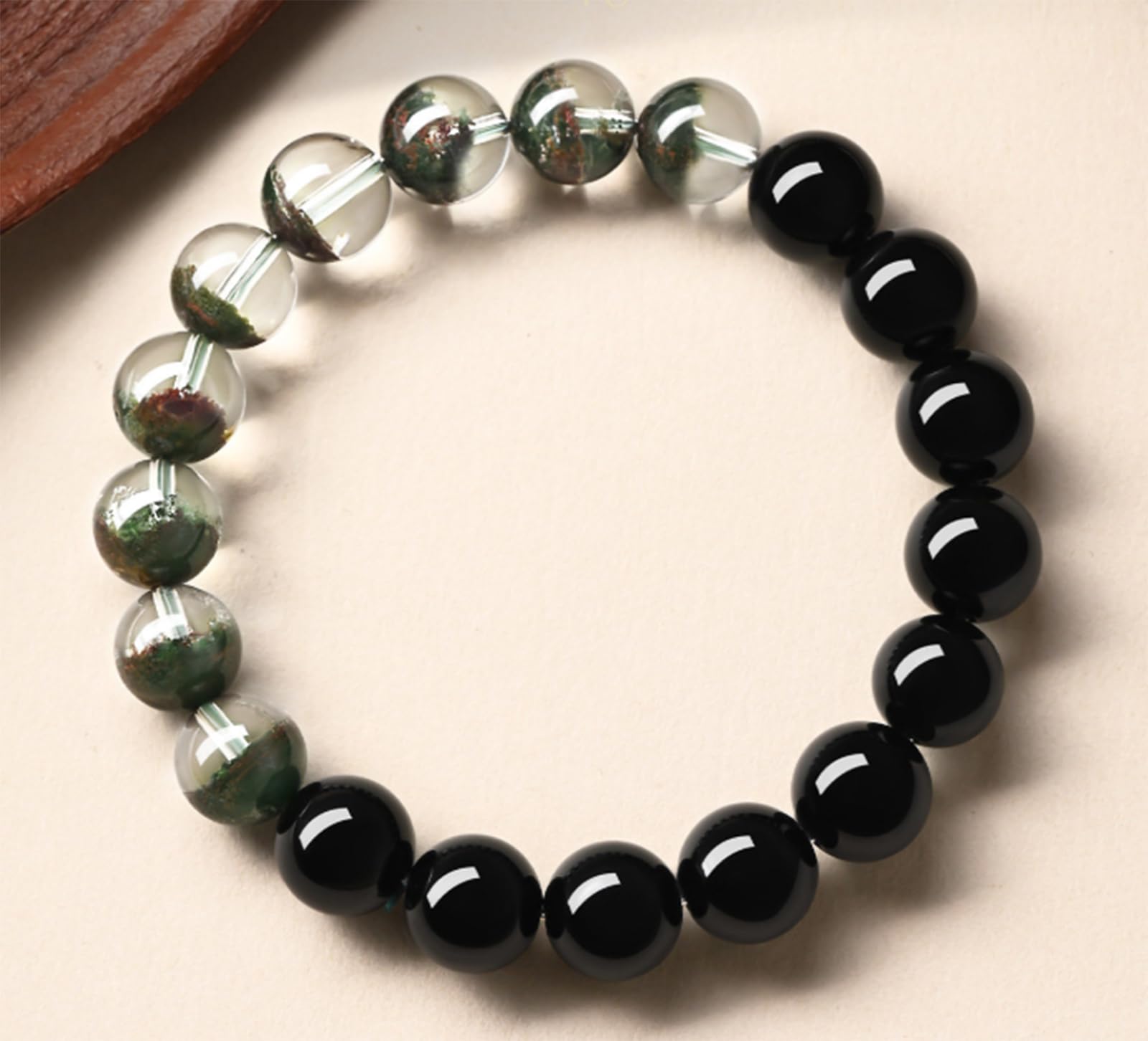 Braccialetti in pietra di cristallo naturale, bracciale portafortuna Feng Shui con quarzo fantasma verde e perline di ossidiana nera, gioielli di protezione con cristalli, regali spirituali,12mm