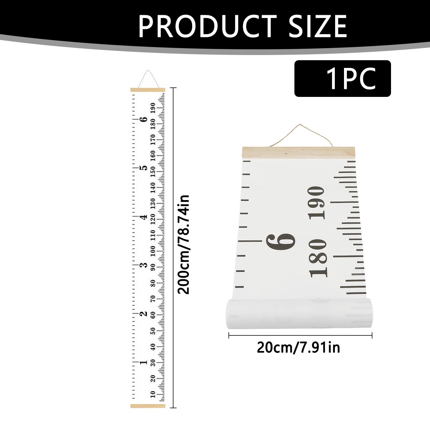 Tabanzhe Height Chart for Kids,Removable Wall Hanging Growth Chart Canvas Measuring Ruler,Accurate Wall Decor for Nursery Bedroom,200CM Kids Height Measurement Chart - Image 2