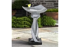SKYFIRE 22" Tall Concrete Bird Bath for Garden - Modern Outdoor Standing Birdbath