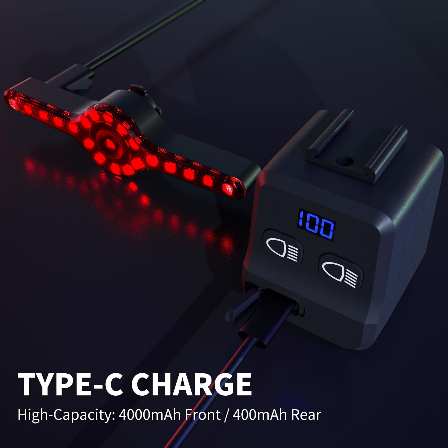 Juego de Luces para Bicicleta Masdio con Control Remoto: Haz de 300 m, luz Delantera U10 y luz Trasera X8 con Alerta Inteligente de frenado, Resistente al Agua IPX5, Carga rápida Tipo C.