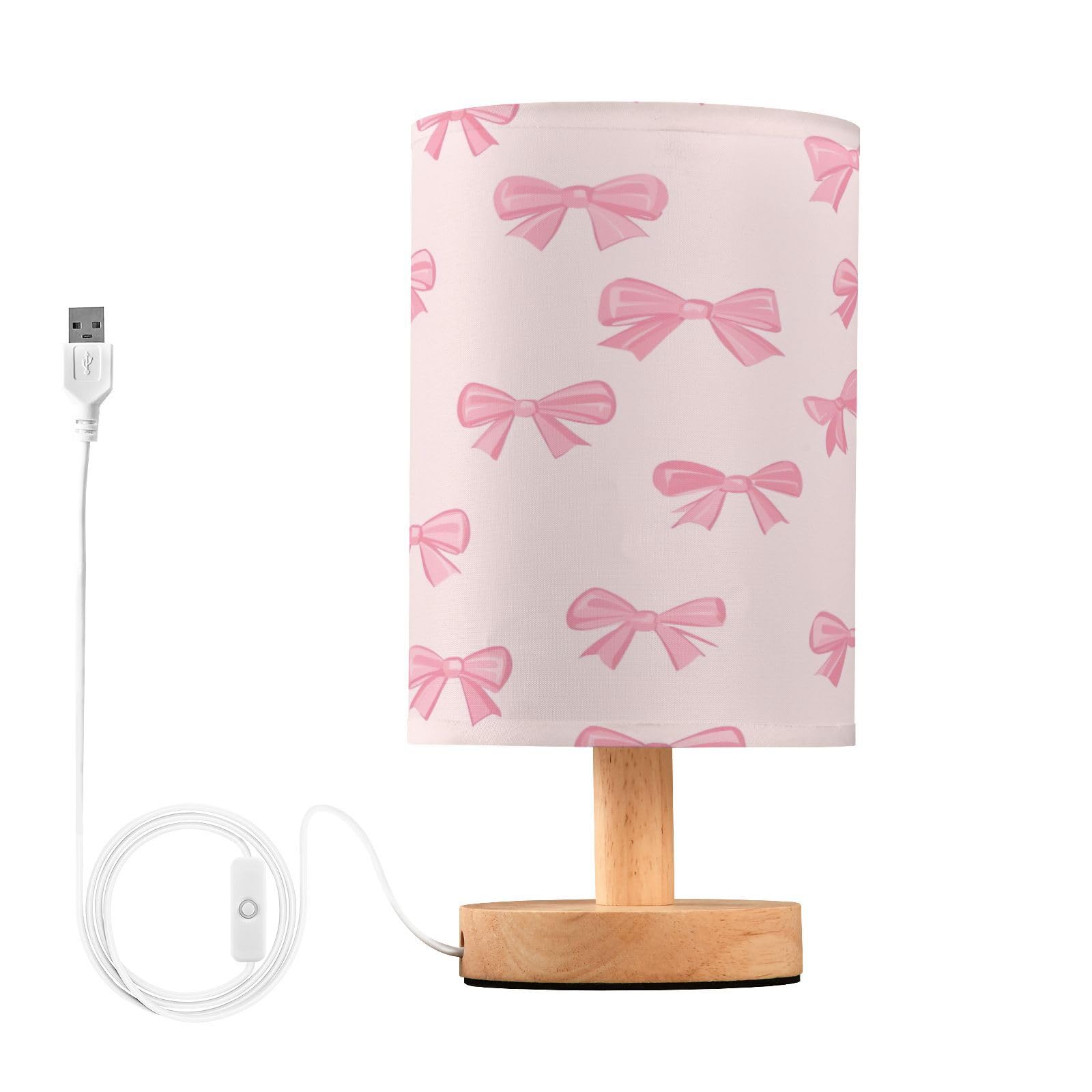 Waassud Simple Bows Table Lamp Desk Lamps Dorm Room Essentials for Girls Bedroom Decor Beside Table Lamps for Night Stands with Matte Fabric Shade