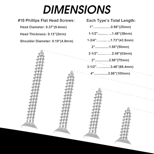 Miniatura 9 de White Head - 100 tornillos de madera Phillips de acero inoxidable #8 x 2 pulgadas, acero inoxidable 18-8 A2 (304), kit de tornillos para el hogar