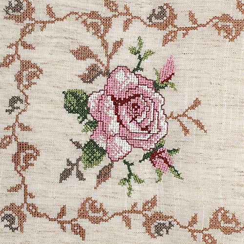 Image of MONKDECOR (O.F) Cut Work Cross-Stitch Embroidery Centre Table Runner (Size-16x33 Inches)- Gold & Pink Color