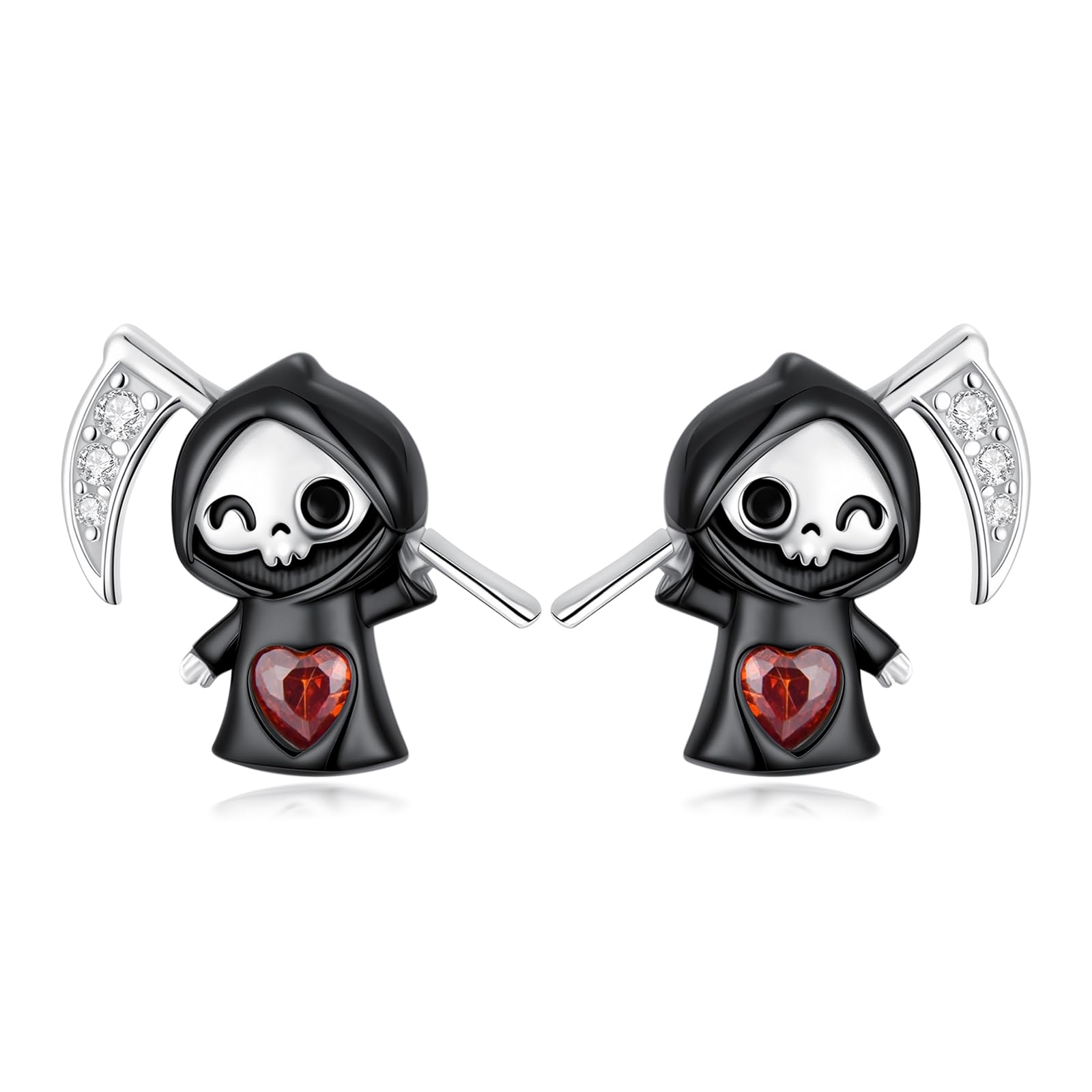 Reaper Ohrringe 925 Sterling Silber Schwarze Sensenmann Ohrringe Kleine Skelett Ohrstecker Halloween Gothic Sensenmann Schmuck Party Geschenk für Damen Männer