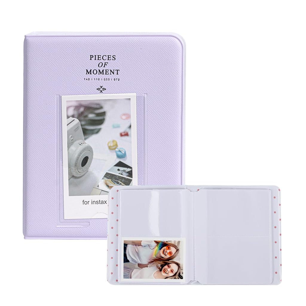 ZIBUYU® Photo Album for Fujifilm Instax Mini 12 11 9, Instant Film Book with 64 Pockets, PU Cover Clear Sleeves, Portable Memory Album for Family Travel Moments, Purple-image-4