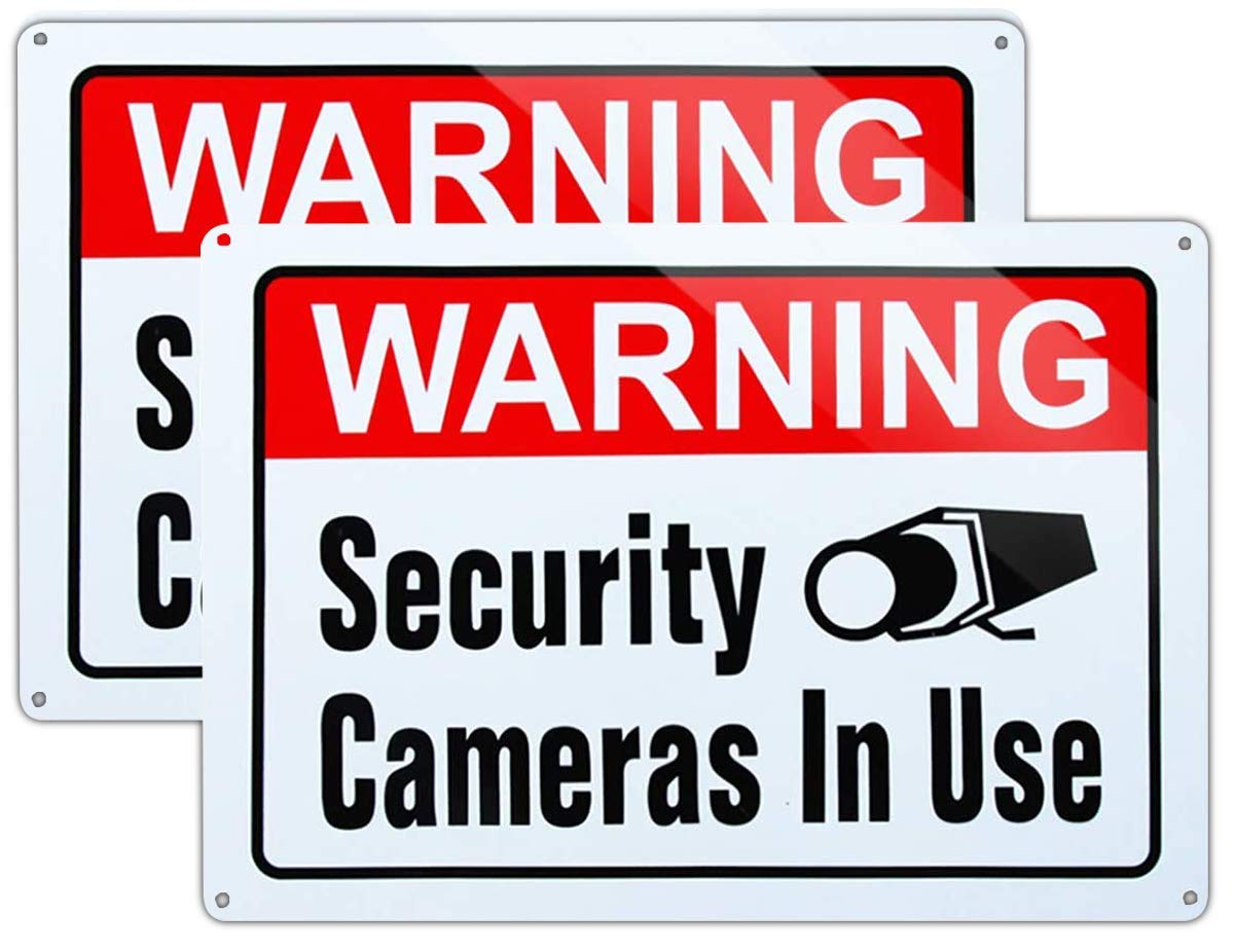 Large Warning Video Surveillance in Use Sign,Security Cameras in use Sign,Large 10x14 Inch Aluminum UV Ink Printed for House and Business (2-Pack)