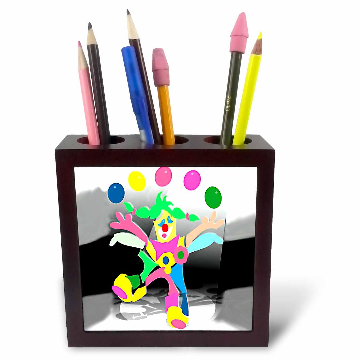 3dRose Colorful Clown 5 inch tile pen holder