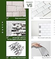 Vista 6 de STICKGOO 10 hojas de azulejos decorativos autoadhesivos para salpicaduras con aspecto de mármol, azulejos decorativos autoadhesivos en granito