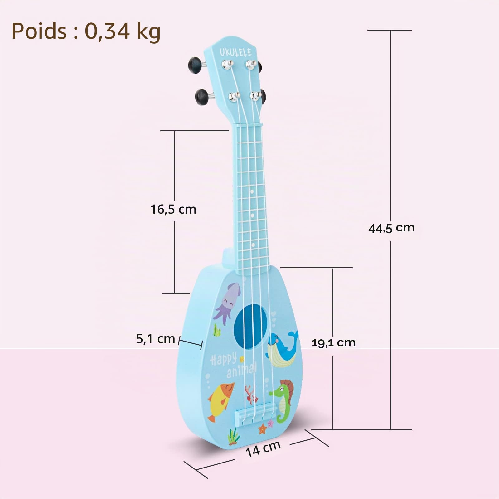 Ukelele pour Enfants, Guitare pour Enfants, Mini ukulélé Acoustique de 43 cm, kit pour débutants avec médiator et Sangle– Idéal pour Les Tout-Petits et Les débutants, Cadeaux de noël/Nouvel an (Bleu)
