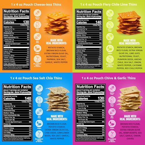 Image of Every Body Eat Gluten Free Crackers Variety Pack - Healthy Vegan Snacks, Dairy Free, Seed Oil Free Snack Crackers (Pack of 4), 4 oz Bags
