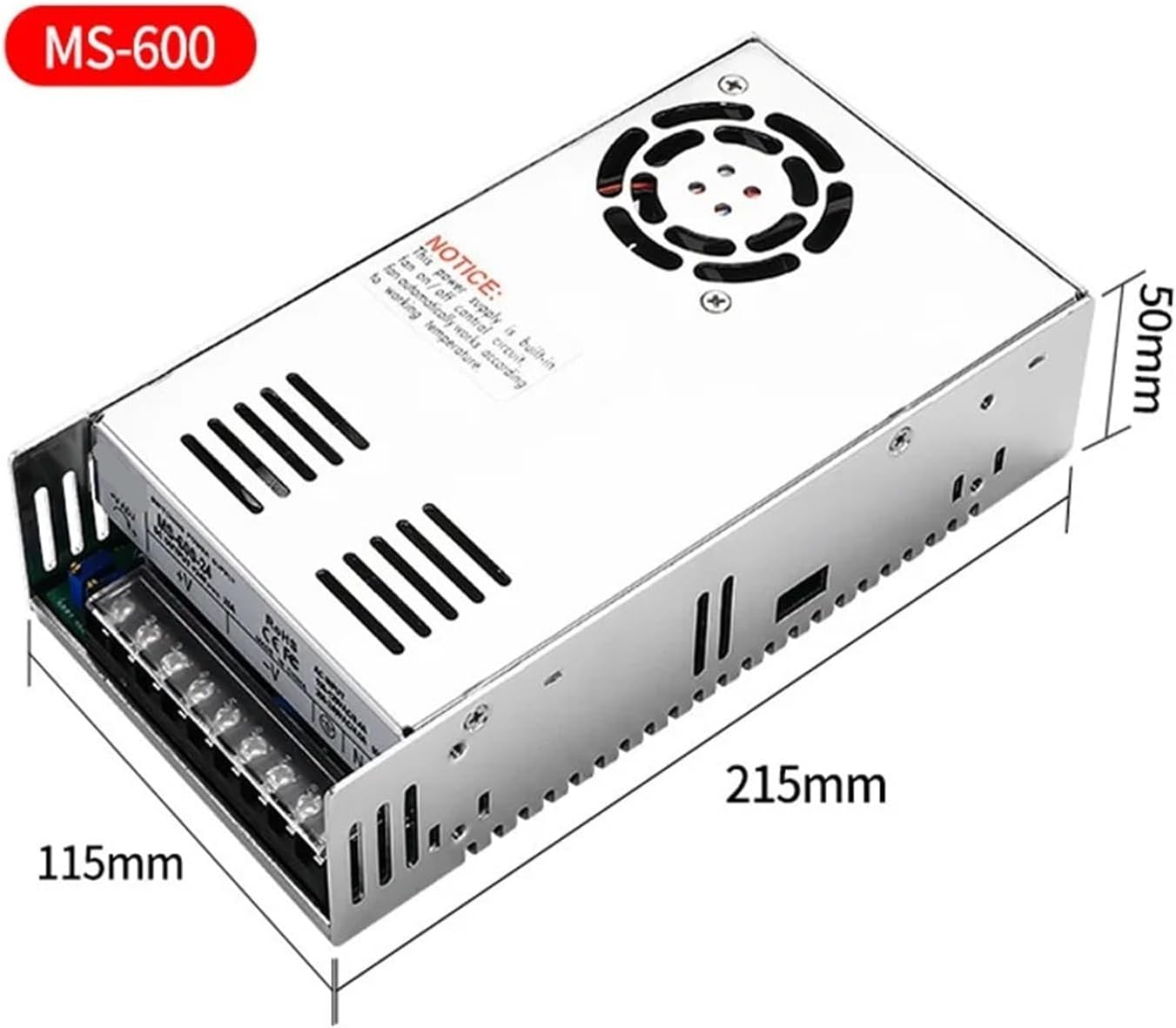RWRAPS MS600 Power Supply Dimensions