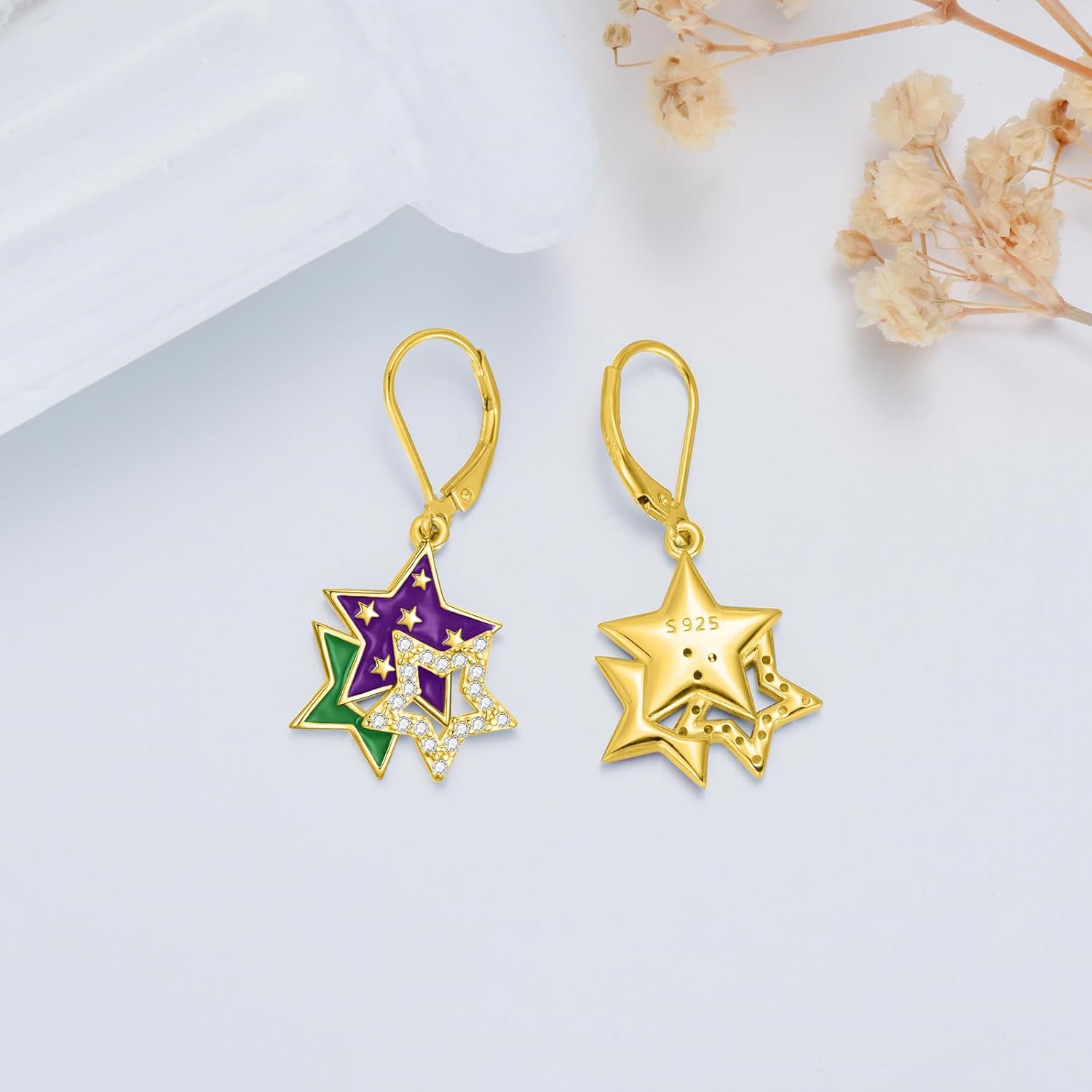 Holiday Dangle Earrings for Women 925 Sterling Silver Mardi Gras Earrings St Patrick's Day Earring Fat Tuesday Carnival Parades Jewelry Gifts - Image 4