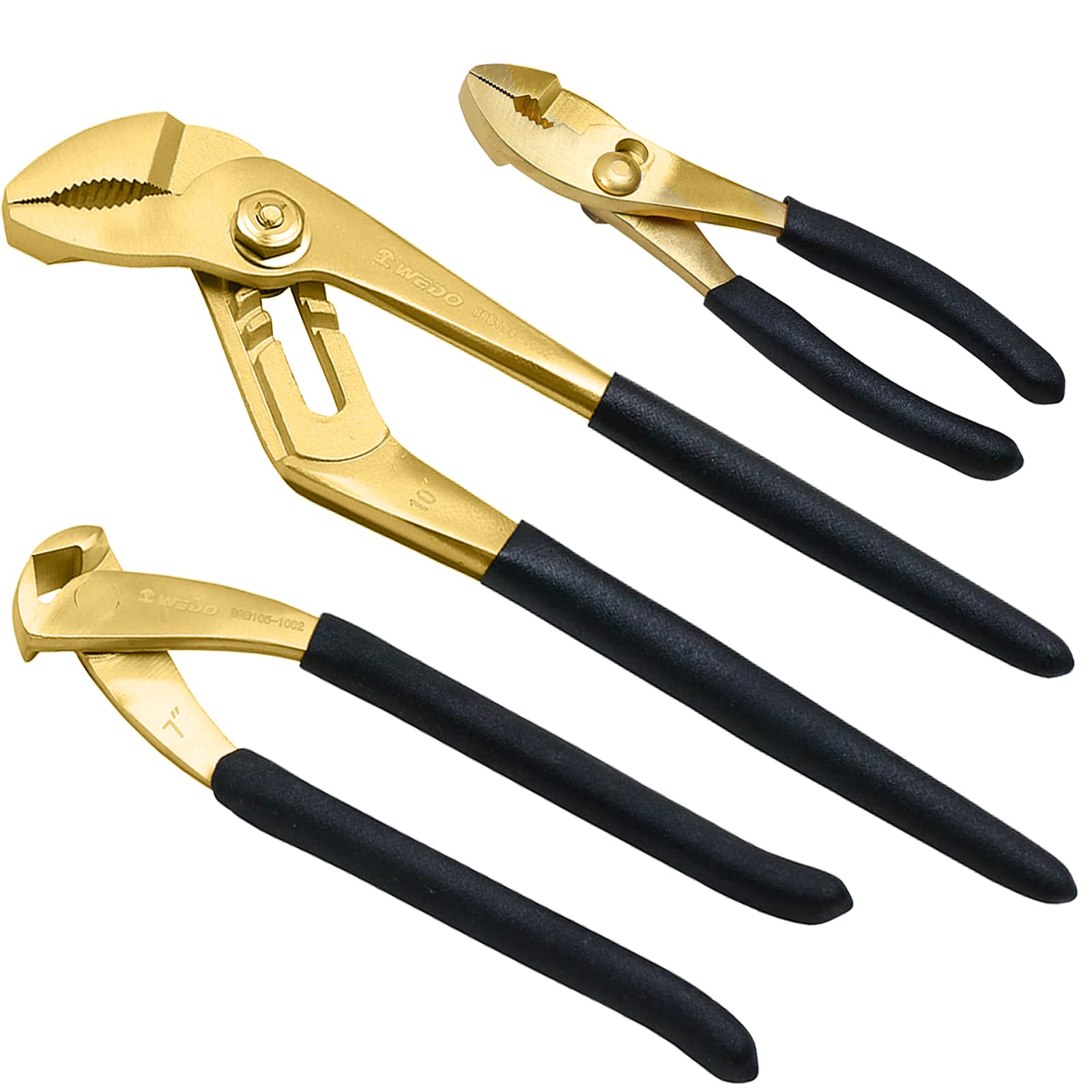 WEDO Zestaw 3 szczypiec mosiężnych z antypoślizgowym uchwytem, szczypce do połączeń rowkowych 25 cm, szczypce do połączeń ślizgowych 15 cm, szczypce do cięcia końcówek 18 cm