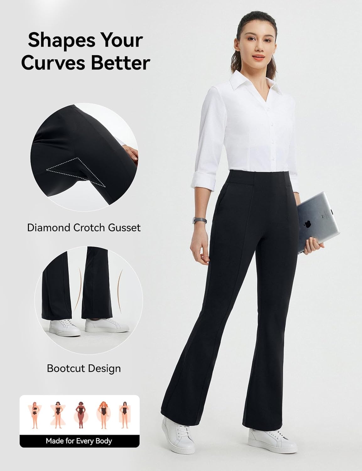 baleaf Womens Yoga Dress Pants Work with 4 Pockets Bootcut Business Leggings Stretch High Waisted Slacks Casual 30" - Image 6