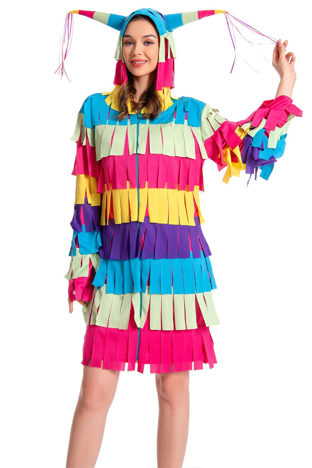 Noiclub Disfraz de piñata para mujer, con flecos de colores, disfraz de carnaval para adultos, disfraz de Halloween