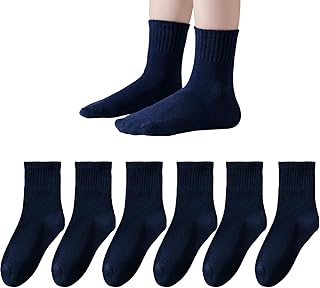 Marchare Calcetines deportivos de algodón sin costuras para niños y niñas, calcetines al tobillo con rayas retro, paquete de 6