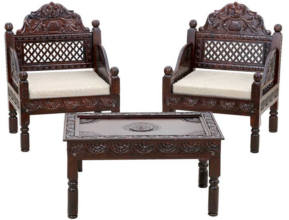 Carved Sofa Set For Living Room | Teak Wood 5 Seater Sofa Set With Center table For Your Living Room | Maharaja Carved Sofa set | Wooden Sofa Set With Center Table | Aarsun Wooden Living Room Sofa Set | Royal 5 Seater Couch Set with Center Table | Premium Furniture(Brown)-picture-10