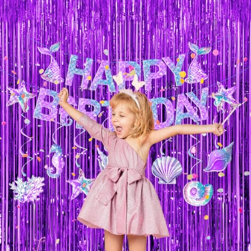 Image of Graduation Decorations Thicken Purple Streamers 4 Pack 13.2x8.2 FT, Purple Foil Fringe Backdrop for Birthday Party Decorations