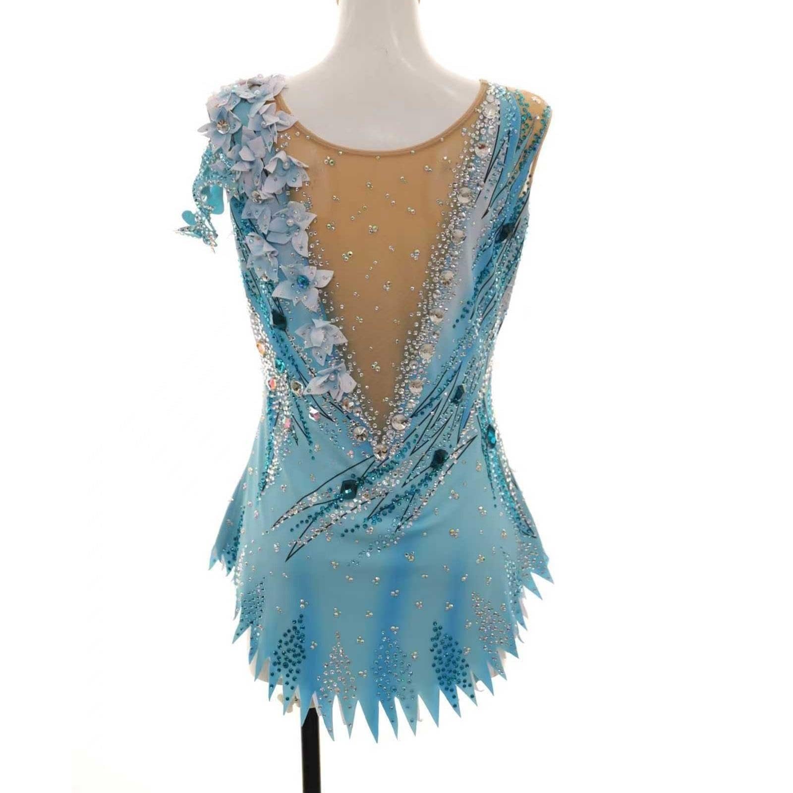 Turnanzug for Rhythmische Gymnastik Damen Mädchen mit Blumen und Strass