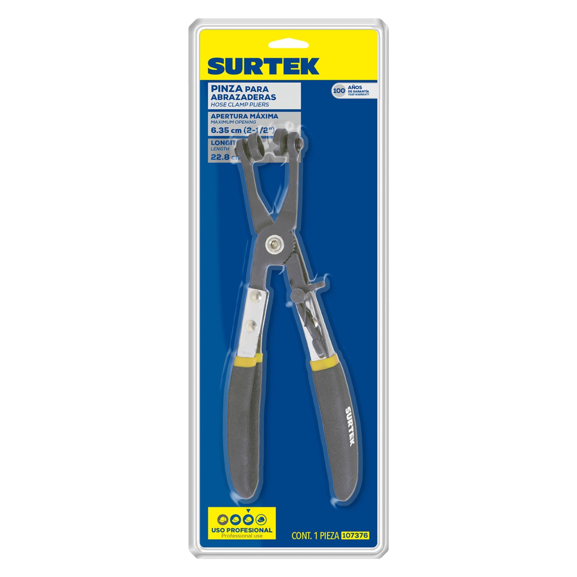Surtek Alicates de abrazadera de manguera, herramienta de manguera automotriz de 9 pulgadas con palanca de bloqueo y capacidad máxima de 1-3/4 pulgadas, 107376