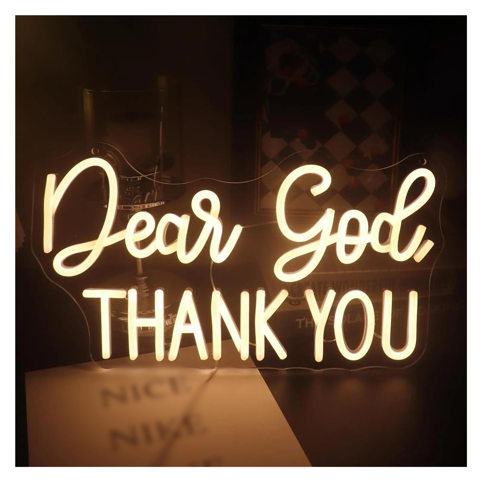 LEMST Sign Lamp Dear God Thank You Neon, Family Friendly, Prayer Room, Meditation Space 38x21cm