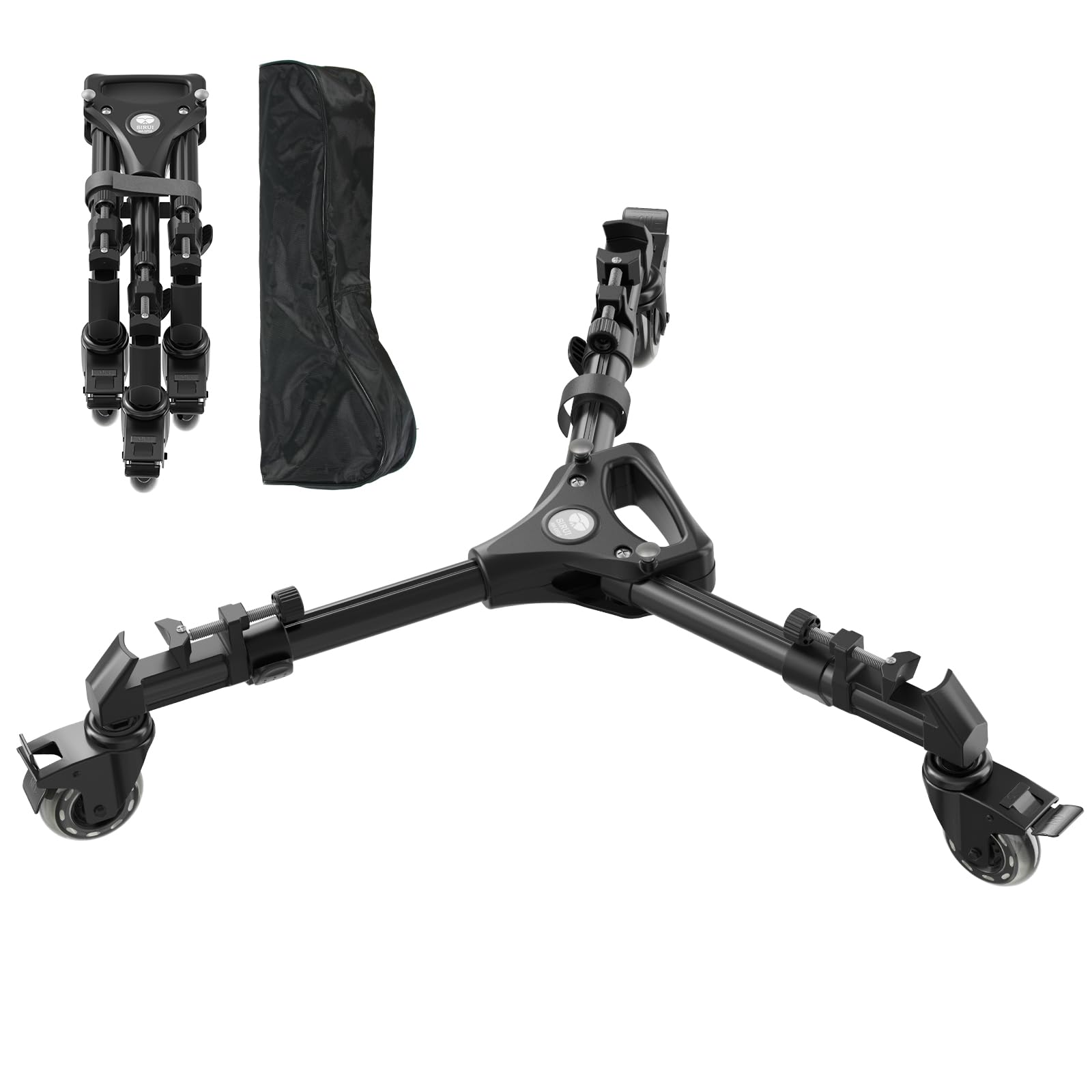 SIRUI Universal Photography Tripod Dolly con Ruote in Gomma da 3", Resistente con Gambe Regolabili e Borsa per il Trasporto, Capacità di Carico di 33 Libber - AM-DF02