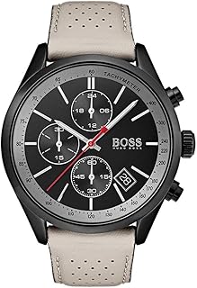 ساعة انالوج بعقارب واطار دائري متباين مع سوار جلدي مخرم للرجال من هوجو بوس 1513562 - لون اوف وايت