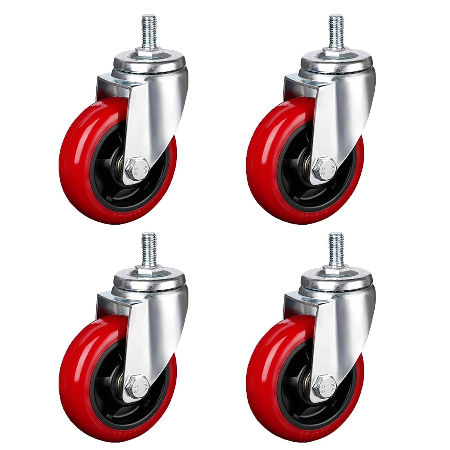 PU Rotelle Universali con M16*80mm Perno Filettato, 75/100/125mm Ruote Girevoli con Freno, portante 300/360/450kg Ruote per mobili Set di 4(Swivel,4inch)