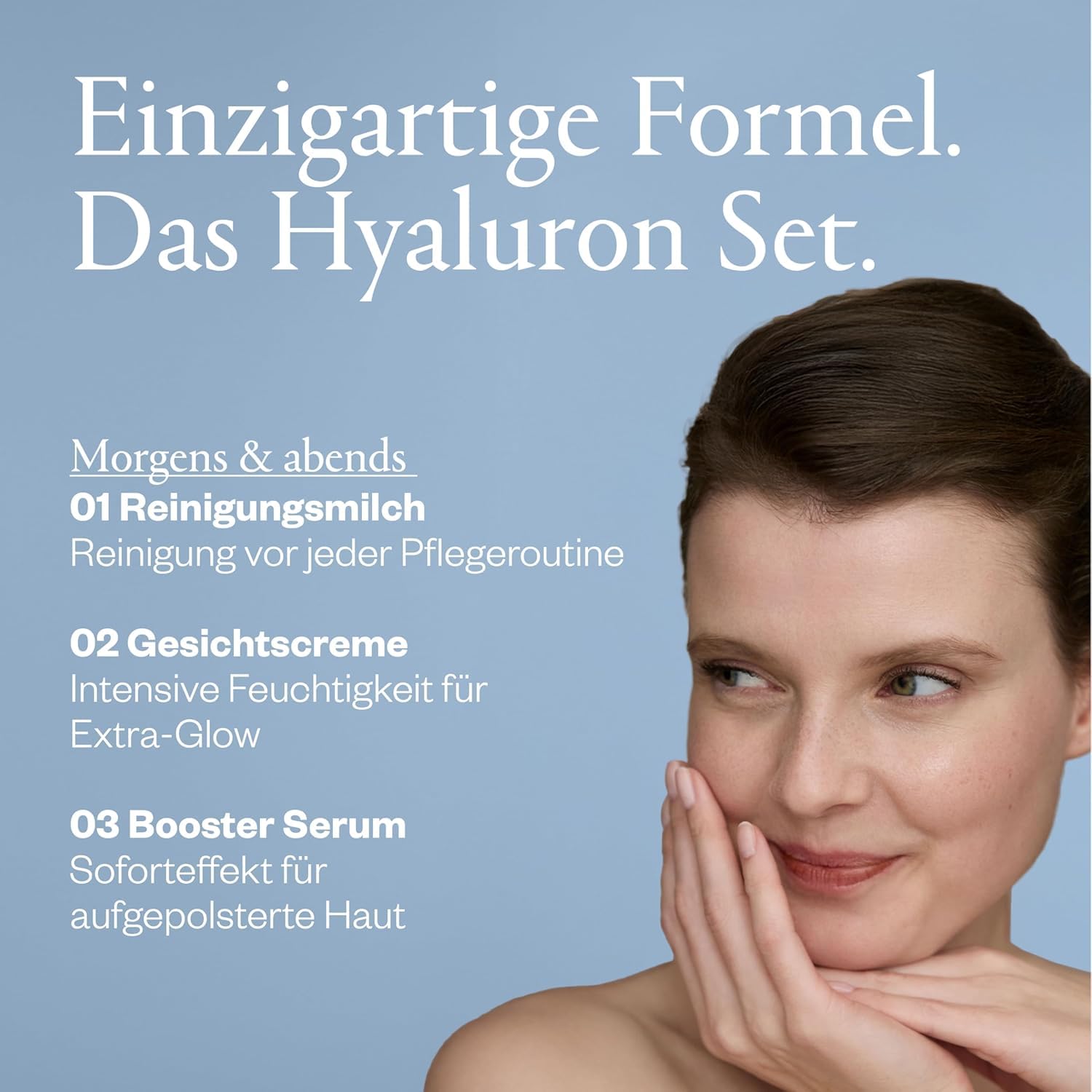 Hyaluron Set - mit Reinigungsmilch, Gesichtscreme & Booster Serum - mit wertvoller Bio-Molke aus Stuten- & Ziegenmilch & pflanzlichem Hyaluron - für Extra-Glow & Aufpolsterung