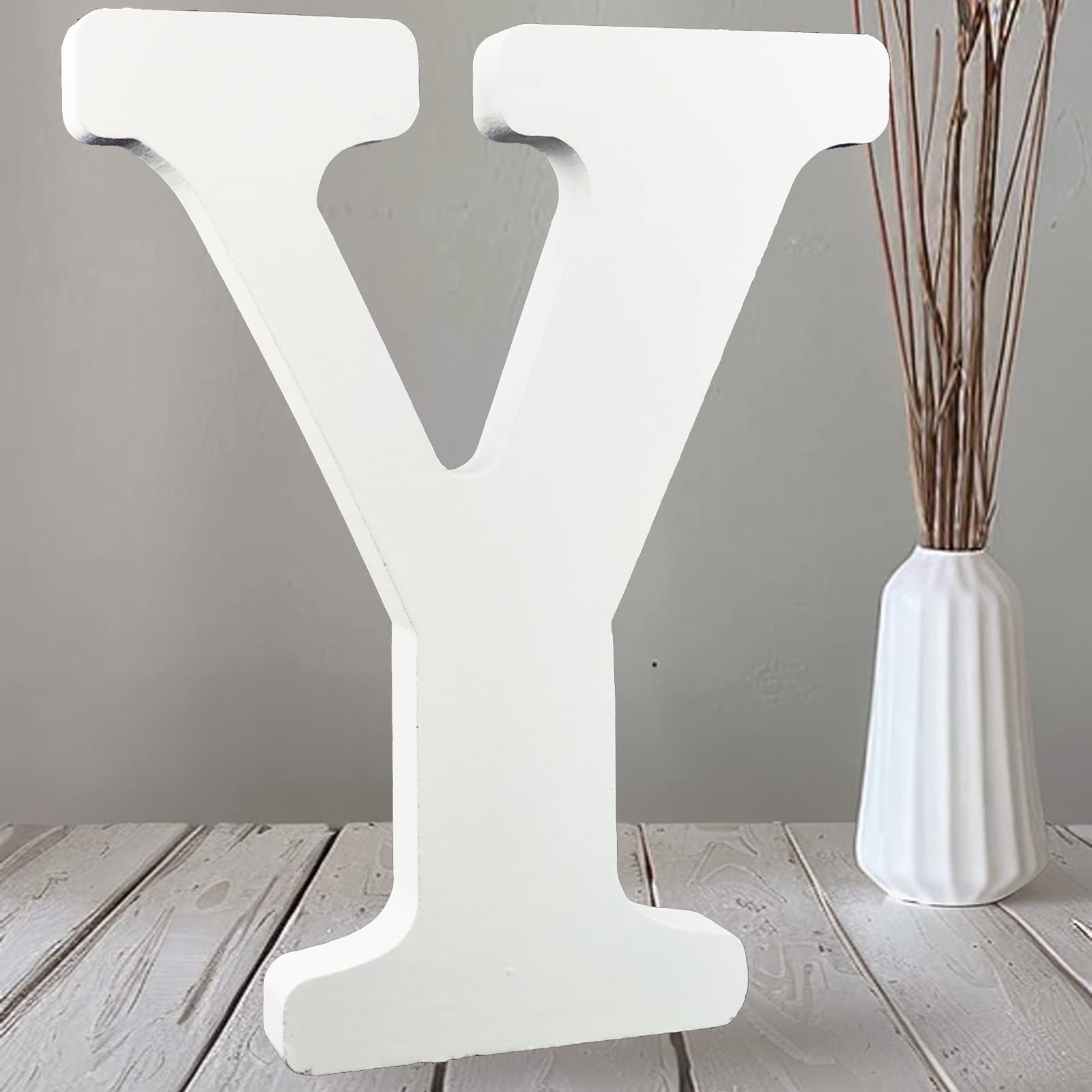 AOCEAN 10 Inch White Big Wood Letters, Unfinished Wooden Letters for Wall Decor Decorative Standing Letters Slices Sign Board Decoration for Craft Home Party Projects (Y)