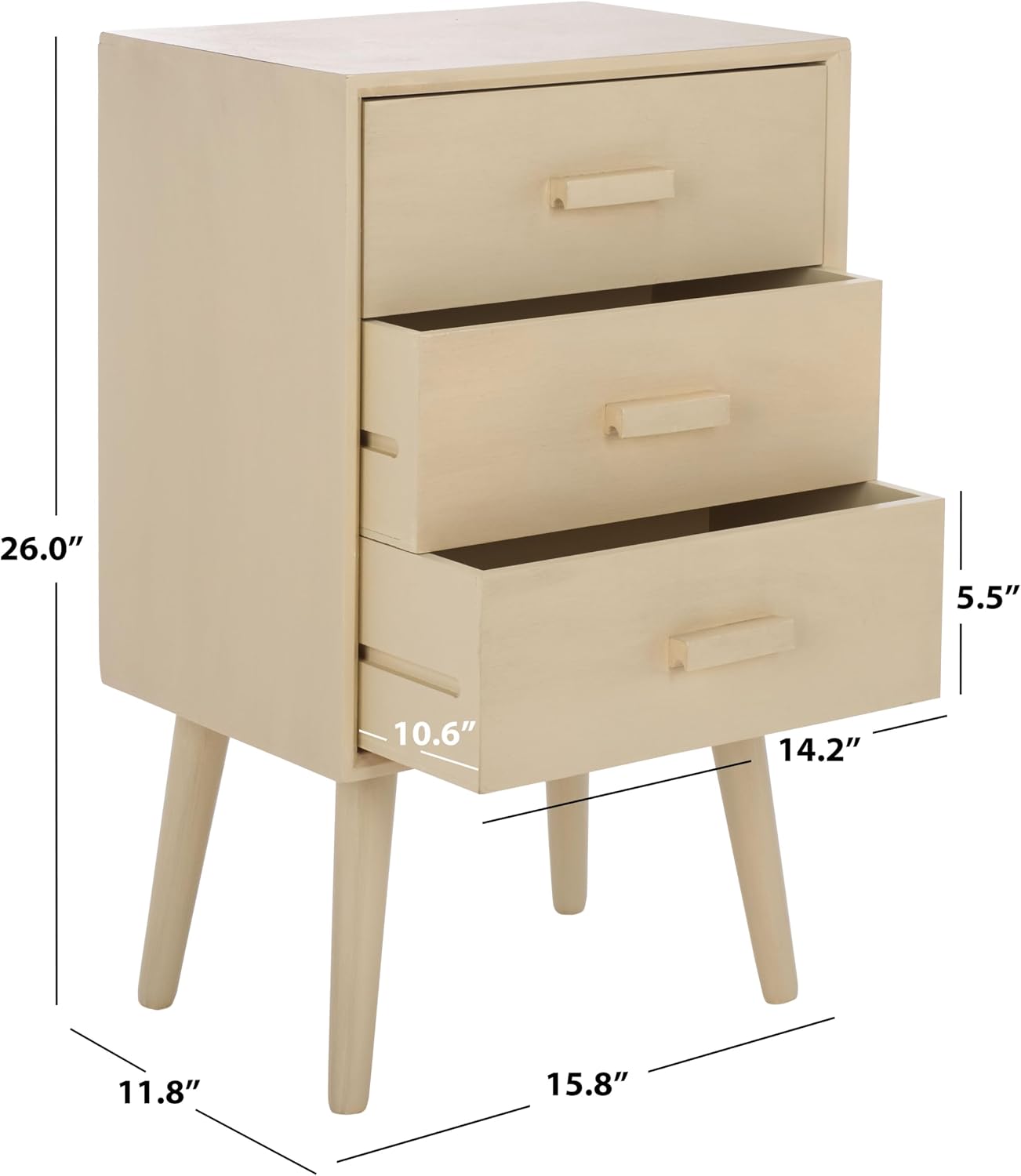 SAFAVIEH Home Collection - Pomona Sand Nightstand, 3-Drawer Accent Table, Mid-Century Storage Cabinet (CHS5700F)