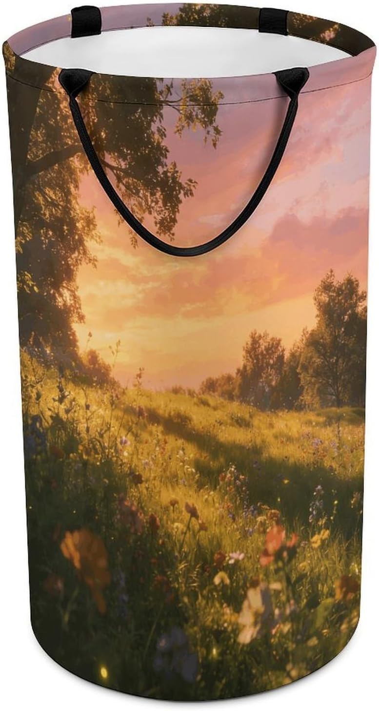 Golden Twilight Fields Laundry Hamper Portable Lightweight Clothes Hampers Fashion Dirty Laundry Storage Basket Large Capacity Foldable Clothes Baskets for Bathroom Bedroom
