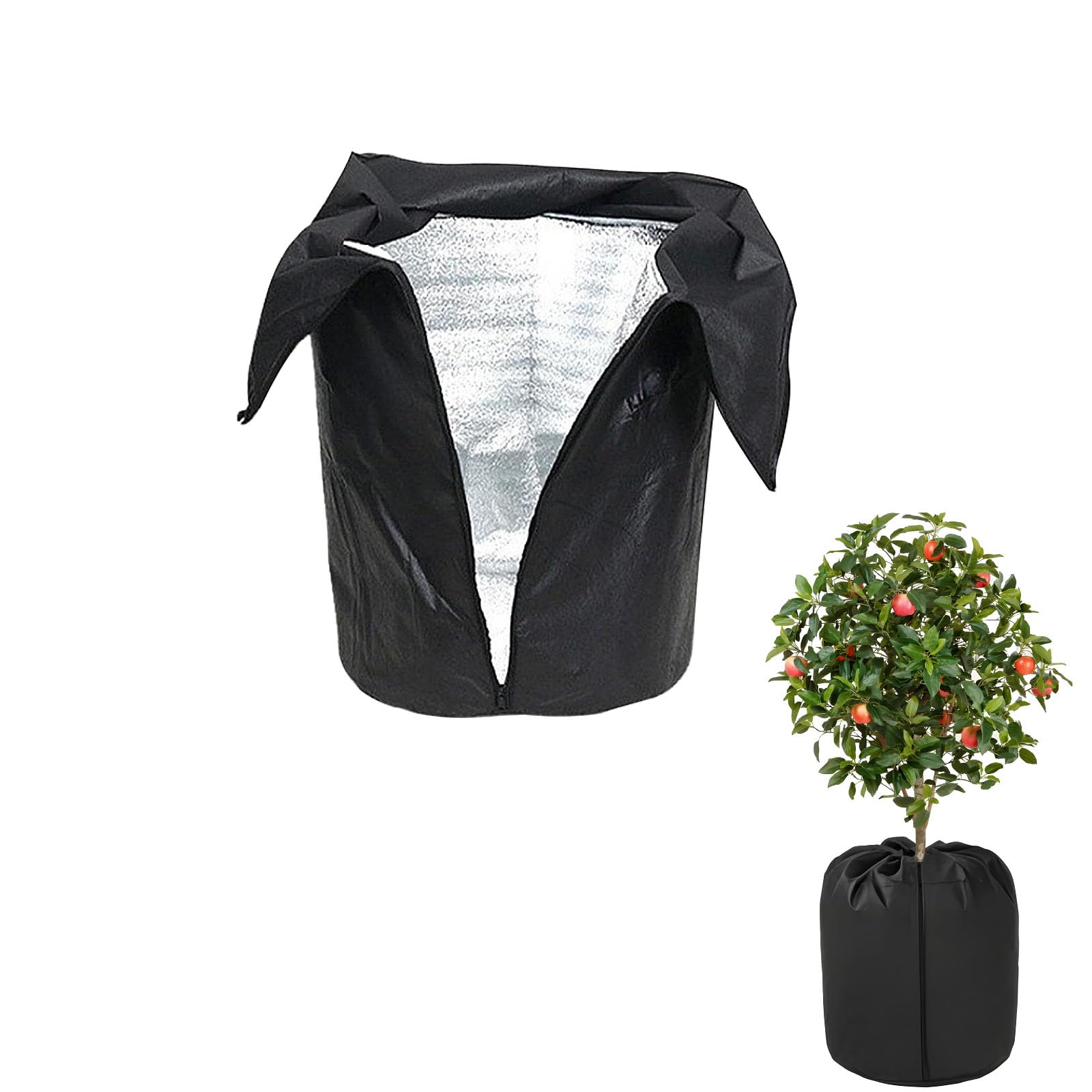 LWZko 2Pcs Plant Covers for Winter, 40 x 50 cm Frost Covers for Outdoor Plants, Flower Pot Protection Bag, Thermal Plant Pot Cover with Drawstring & Zipper for Outdoor Trees Potted Plants (Black)