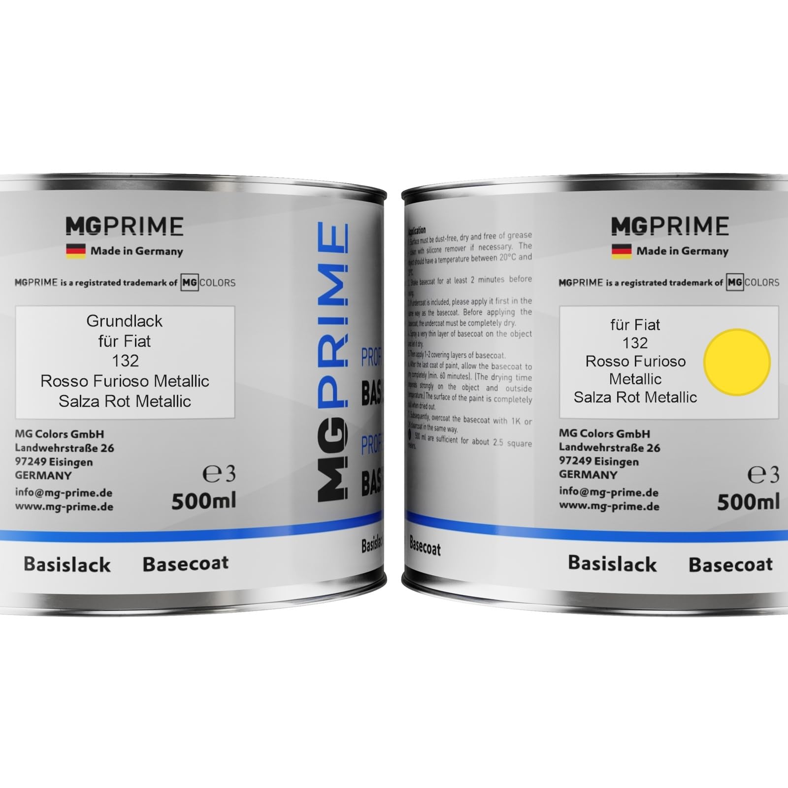 Kit Vernice Per Auto MG PRIME, Rosso Bright Mica Metallic Codice Lancia 132, 1 Litro (Fondo + Base), Made In Germany
