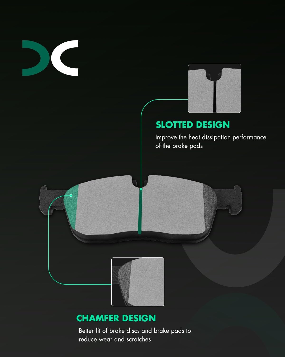 SCITOO D1838 Front Ceramic Brake Pads Sets w/Hardware Fit For Jaguar E-Pace, F-Pace, XE, XF, Land Rover Discovery Sport, Range Rover Evoque, Velar