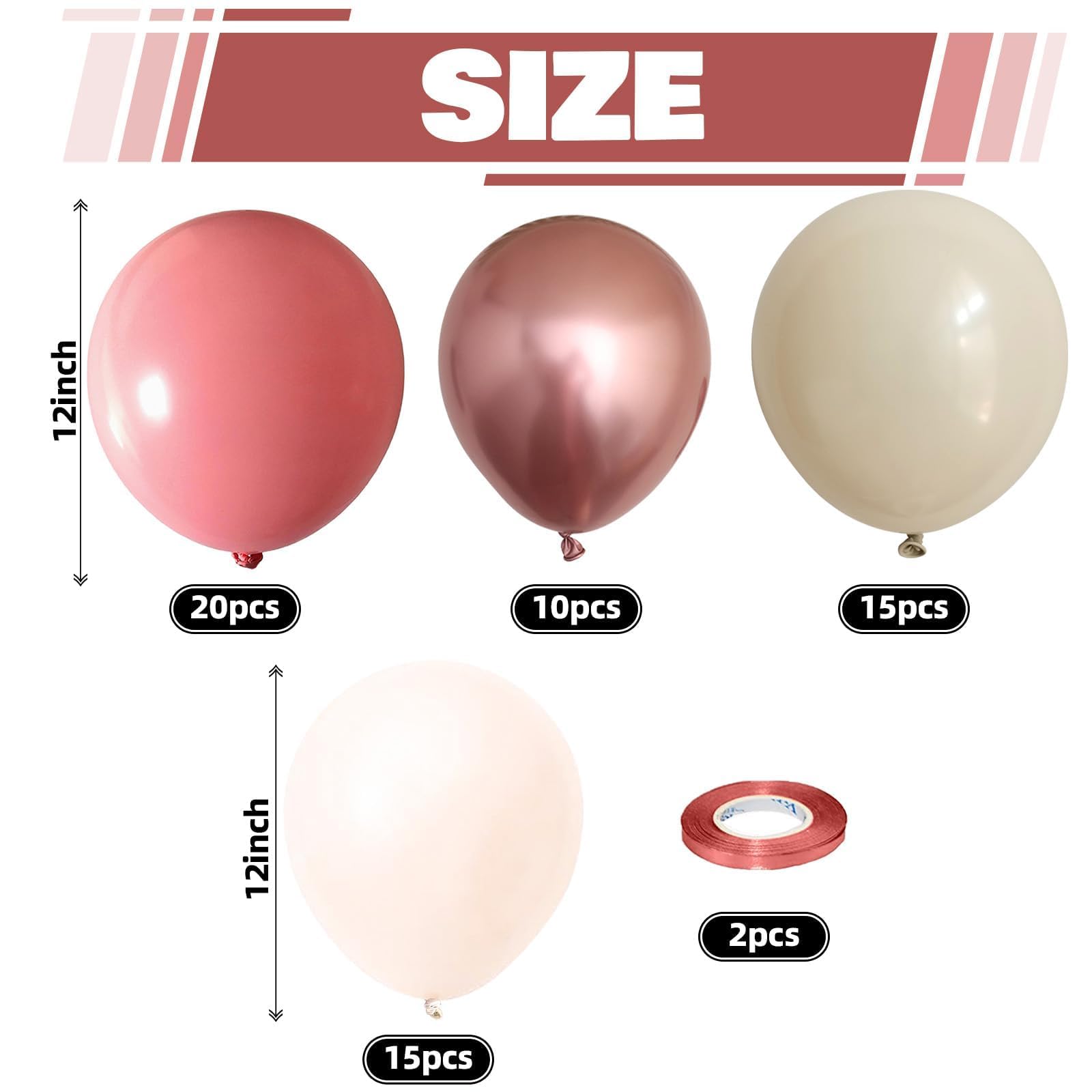 Balony w kolorze różowym, 60 opakowań, 30 cm, retro, różowy, podwójny, wypchany, beżowy balon, zakurzony róż i różowe złoto, zestaw balonów boho, dla dziewcząt, kobiet, na urodziny, wesele, baby