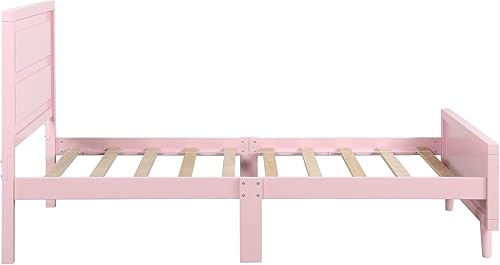 Miniatura 4 de Cama individual de madera para niñas, con marco, cabecera y piecera para niñas y niños pequeños