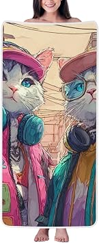 Two Trend Cats 2 Quick Dry Microfiber Towel, Ultra Absorbent & Soft Coral Fleece Bath Towels for Body, Hair, Gym, Yoga, Spa & Travel - Lightweight & Fast Drying Multipurpose Towel 27"X55"